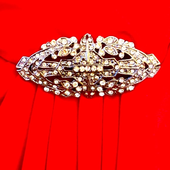 Scarlet Red Column Dress Draped Detailed Marcasite Brooch NWT 10 - Picture 9 of 10